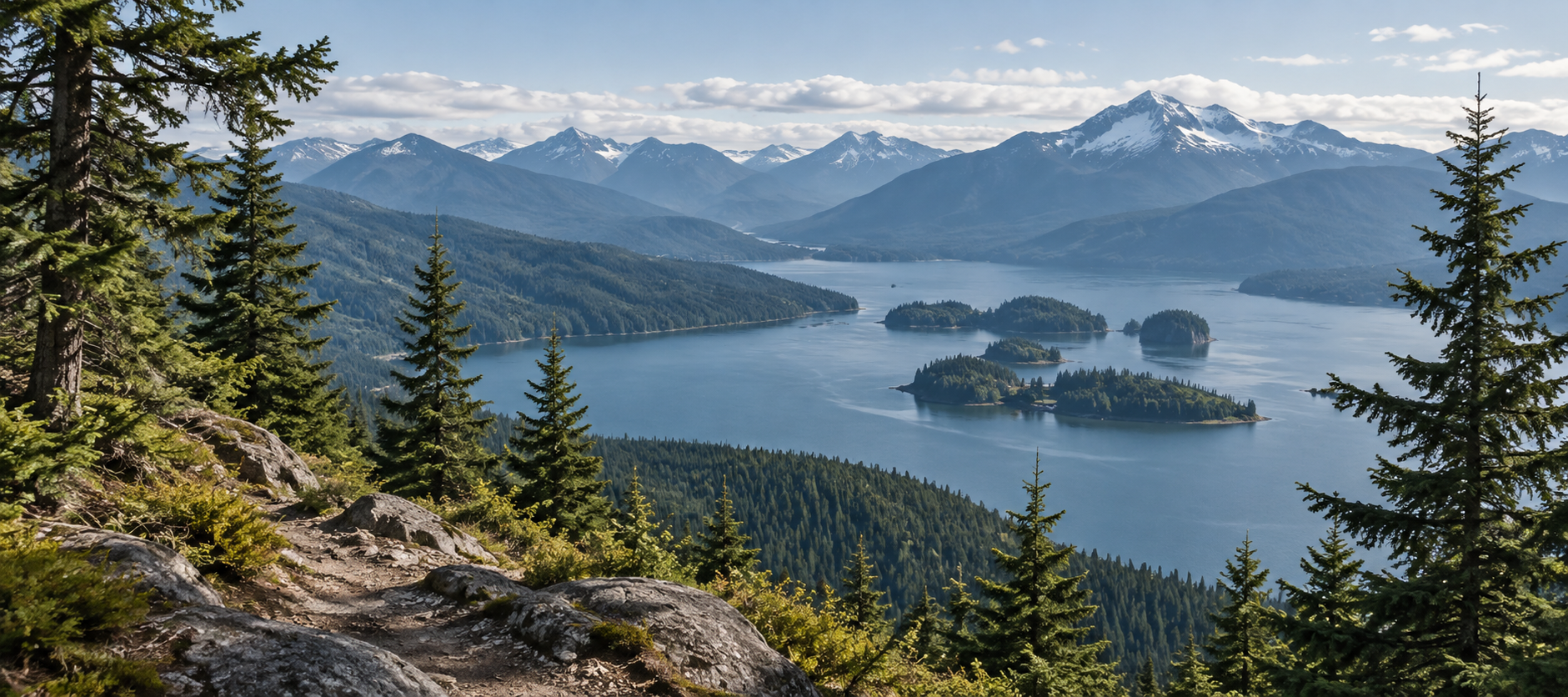 Pacific Northwest lake and mountain trail